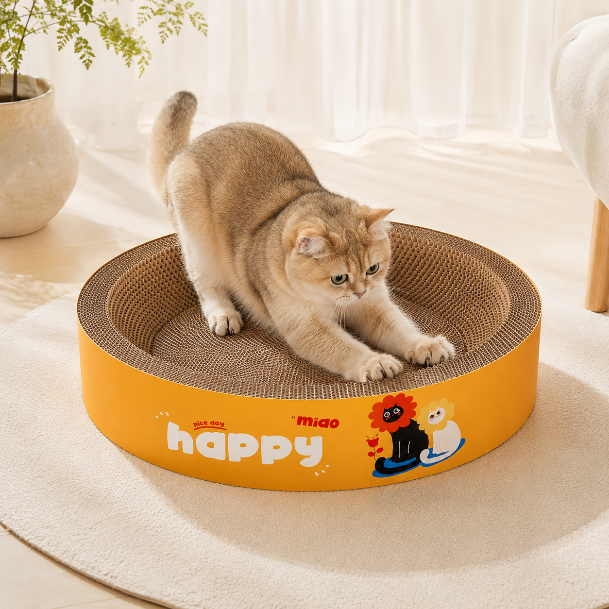 Round Cat Scratcher Bed – Durable Cardboard Cat Scratch Pad & Lounge Bowl 🐾