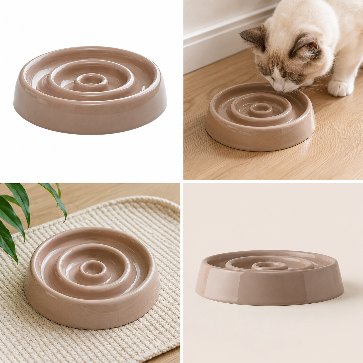 Ceramic Slow Feeder Cat Bowl – Elevated Anti-Gobble Pet Food Bowl with Wooden Base 🐾