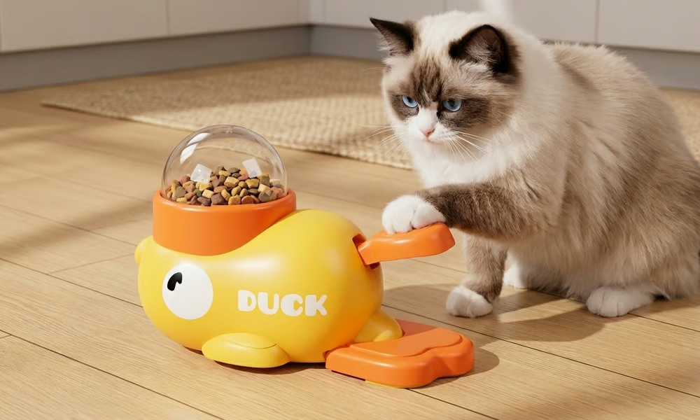 ⏳Time-Limited Special⏰2-in-1 Interactive Pets Puzzle Toy & Feeder – Duck Design, Treat Dispenser, Non-Slip Base 🦆